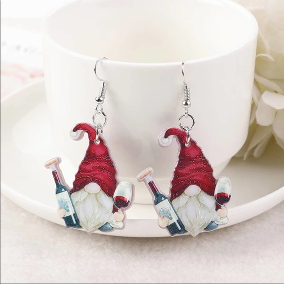 Jewelry - Red Wine Gnome Acrylic Drop Earrings